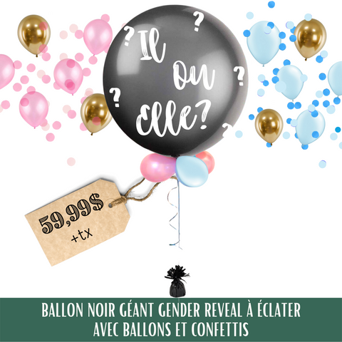 Boîte Gender Reveal - Ballon noir géant