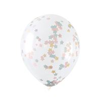 Ballon latex confettis - Étoiles rose, bleu et doré